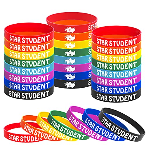Wehhbtye 24PCS Star Student Wristbands-Color Star Student Silicone Bracelets,Star Student rubber Bracelets for School Classroom Teacher Recognition Award, Sports Office Education Activities Kids