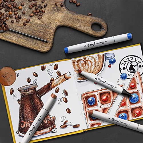 Bianyo Classic Alcohol Markers Set, Pack of 72, Dual Tip Bullet & Chisel Art Marker, Black Case with a Designable Card for Coloring, Drawing, Sketching, Outlining
