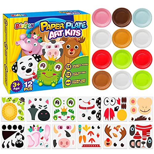 Art Craft Gift for Kids - 12 Paper Plate Art Kit Toy for 3, 4, 5 Year Old Boys Girls Toddlers, DIY Animal Art Supplies For Children Preschool Classroom/ Birthday/ Party Favor/ Christmas Game Crafts