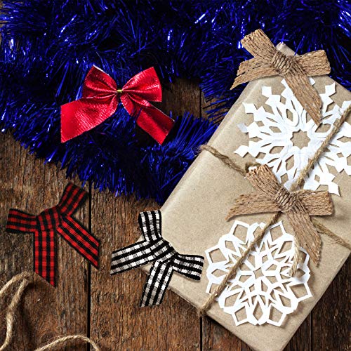 WILLBOND 60 Pieces Small Christmas Buffalo Plaid Bows Black Red White Mini Burlap Gingham Craft Ribbon Bow Flowers Appliques for Sewing Xmas Tree Home Decoration Gift DIY Making