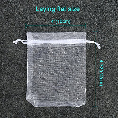 Hopttreely 100PCS Premium Sheer Organza Bags, White Wedding Favor Bags, 4x4.72 Jewelry Gift Bags for Party, Jewelry, Christmas, Festival, Bathroom Soaps, Makeup Organza Favor Bags Wrapping Supplie