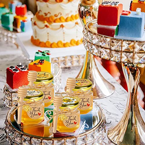 GIVAMEIHF Mini Glass Honey jars-1.5 oz, 20 pcs Hexagon Honey Jars with Wooden Dipper, Gold Lid, Bee Pendant, Rope-12m Mini Honey Jars with Lids, Perfect for Baby Shower, Wedding Favors, Party Favors