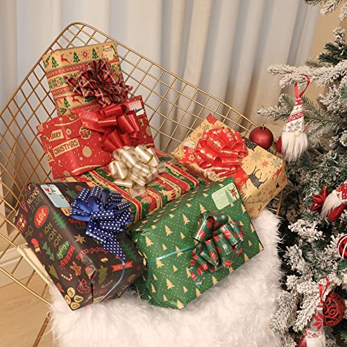 PintreeLand 12PCS Christmas Wrap Pull Bows with Ribbon 5” Wide Wrapping Accessory for Xmas Present, Gift, Florist, Bouquet, Basket(12PCS)