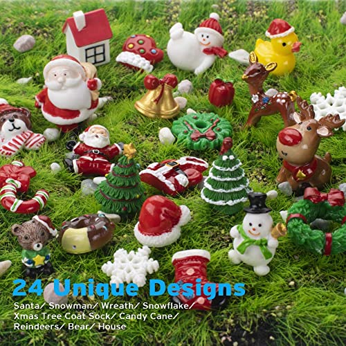 Sooez Mini Christmas Ornaments, Set of 24 Cute Miniature Resin Christmas Tree Ornament Figures Advent Calendar Fillers, Durable & Well-Crafted 3-D Figurines with Gold Loops for Easy Hanging