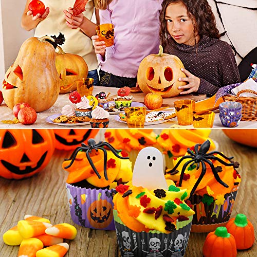 600 Pieces Halloween Cupcake Liners Halloween Pumpkin Colorful Donuts Baking Cups Disposable Paper Cupcake Wrappers Muffin Case Trays Baking Wraps for Halloween Birthday Party()