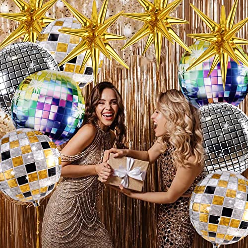 Cadeya 12 Pcs Disco Ball Balloons, Huge Gold Explosion Star Aluminum Foil Balloons for Birthday, Bachelorette Party, 70s 80s 90s Theme Disco Party Decorations Supplies