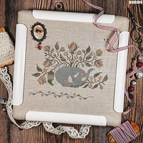 11 Inch Plastic Embroidery Hoop - White Plastic Sewing Hoops Hand Embroidery Hoops Embroidery Snap Frame - Snap Needlework Frame Cross Stitch Frame Square Embroidery Hoop for Cross Stitching, Quilting