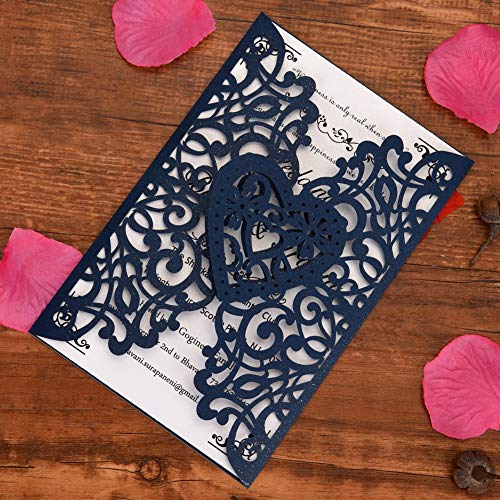 FOMTOR Laser Cut Wedding Invitations Kit 50 Packs Laser Cut Wedding Invitations with Blank Printable Paper and Envelopes for Wedding,Birthday Parties,Baby Shower (Navy Blue)