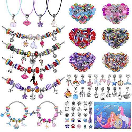 AIPRIDY Charm Bracelet Making Kit,DIY Craft for Girls, Unicorn Mermaid Crafts Gifts Set for Arts and Crafts for Girls Teens Ages 6-12 (125 Pieces)