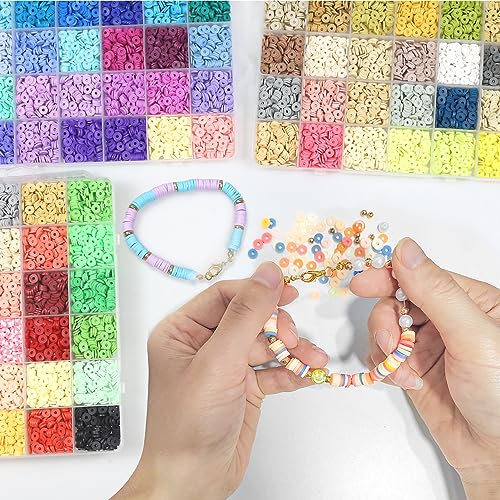 12220pcs Clay Beads Clay Bead Bracelet Kit, 96 Colors Beads 6mm Flat Round Clay Heishi Beads for Bracelerts with Letter Beads Charm and Elastic Strings Friendship Bracelet Making Kit for Girls