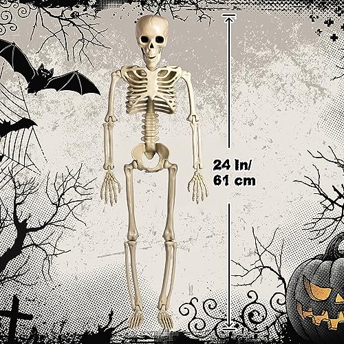 FUN LITTLE TOYS 24 Inches Halloween Posable Skeleton, Full Body Skeleton Movable Joints, Plastic Bones for Hanging Halloween Decorations