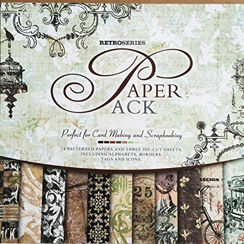 DESEACO 27 Sheets Scrapbook Vintage Paper Book Pad 12" x 12" Classic Origami Wrapping Card Making Alphabet/Photo Frame Album Creative Handmade Decorative Die Cuts Background