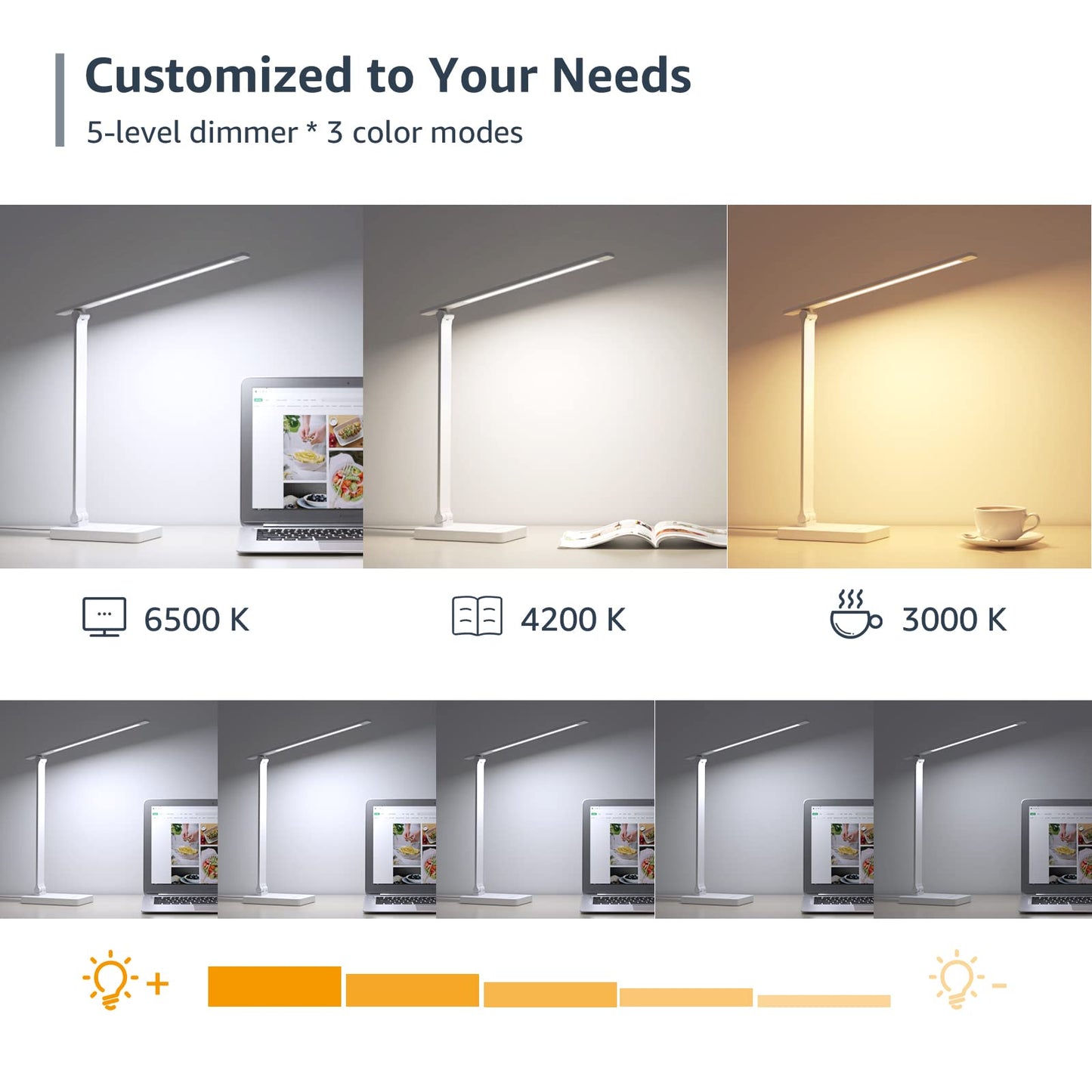 Lepro LED Desk Lamp, Metal Desk Light 9W 550lm, Dimmable Home Office Desktop Task Lamp Touch Control, 3 Color Modes for Task lamp, School Supplies, Reading, Crafting, Sewing, Puzzle, Nail Lamp, White