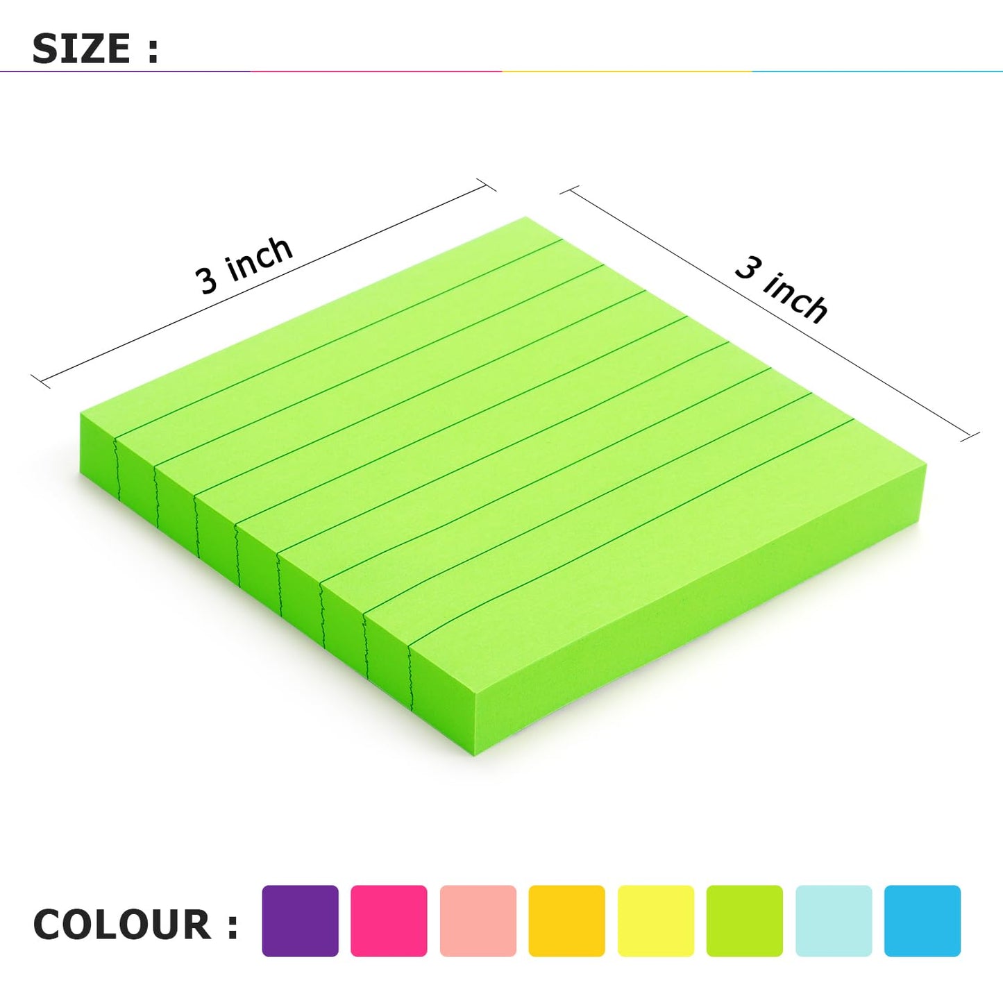 8 Pads Lined Sticky Notes 3x3 Sticky Notes with Lines Self-Stick Note Pads 8 Bright Multi Colors, 85 Sheets/Pad