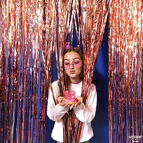 KatchOn, Rose Gold Fringe Curtain - XtraLarge 6.4x8 Feet, Pack of 2 | Rose Gold Backdrop, Bachelorette Party Decorations, Rose Gold Party Decorations | Rose Gold Streamers, Rose Gold Birthday Backdrop