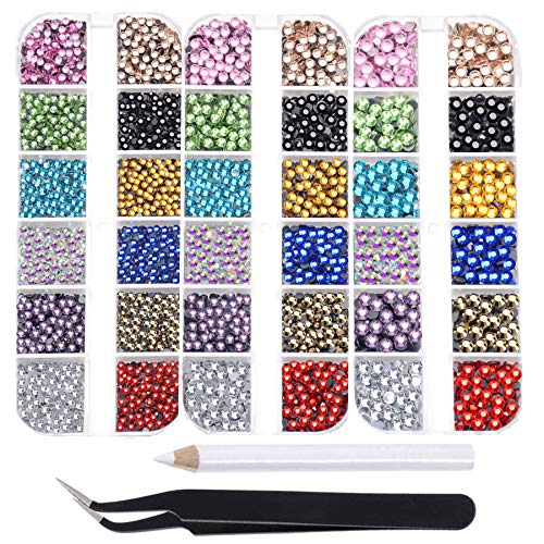 Massive Beads 10000pcs Flatback Glass Hotfix Iron On Rhinestones Crystal for DIY Making with 1 Tweezer & 1 Picking Pen for Shoes, Clothes, Face Art, Bags, Manicure (12-Colors, 3 Sizes)