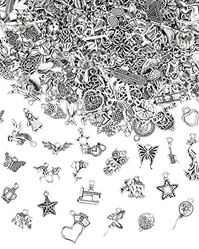 JIALEEY 400 PCS Wholesale Bulk Lots Jewelry Making Charms Mixed Smooth Tibetan Silver Alloy Charms Pendants DIY for Bracelet Necklace Jewelry Making and Crafting
