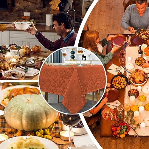 SASTYBALE Rectangle Tablecloth - 52 x 70 Inch Rust Cream Spill Wrinkle Proof Damask Table Cloth, Fall, Harvest, Thanksgiving Tablecloths, Soft Polyester Oblong Table Cover for Kitchen Parties