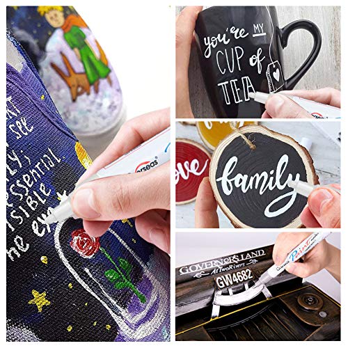 Silver Paint Markers Pens - Single color 6 Pack Permanent Oil Based Metallic Paint Pen, Medium Tip, Quick Dry and Waterproof Marker for Rock, Wood, Fabric, Plastic, Canvas, Glass, Mugs, Canvas