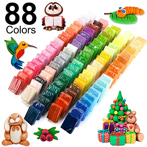 ESANDA Polymer Clay 88 Colors, Modeling Clay for Kids DIY Starter Kits, Oven Baked Model Clay with Sculpting Tools, Non-Toxic, Non-Sticky, Ideal Gift for Children and Artists