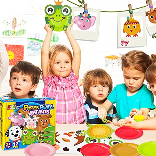 Art Craft Gift for Kids - 12 Paper Plate Art Kit Toy for 3, 4, 5 Year Old Boys Girls Toddlers, DIY Animal Art Supplies For Children Preschool Classroom/ Birthday/ Party Favor/ Christmas Game Crafts