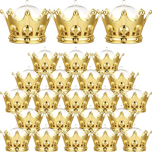 Gold Fillable Crown with Dome Party Favors Decorative Crown Candy Storage Boxes Fillable Golden Crown Candy Containers for Baby Shower Princess Birthday Party Supplies (15 Pieces)
