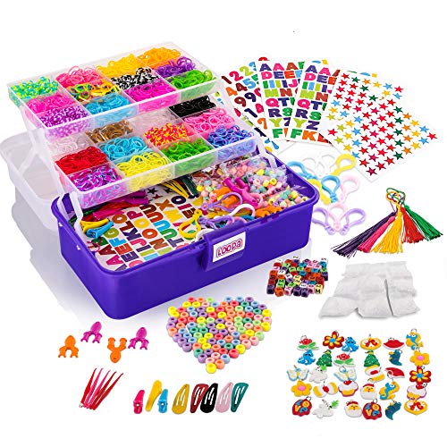 Loopa Rubber Bands Kit , 10,000+ Colorful Bands Refill Set for Kids, DIY Loom Bracelets Making Set with Beads & Endless Accessories - Box Case Included