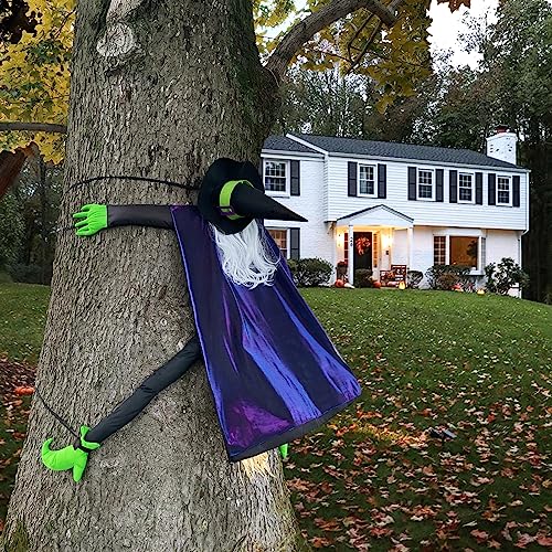 POPGIFTU 64" Large Crashing Witch Decor, Funny Witch Crashing into Tree Halloween Outdoor Decorations, Hanging into Tree/Door/Garden/Yard/Indoor/Outside Halloween Flying Witches Props Ornaments