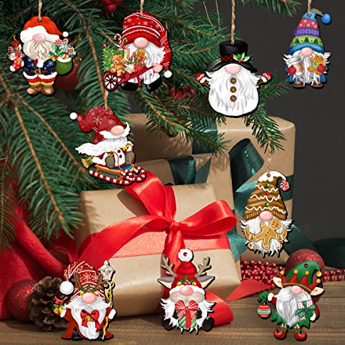 JOPHMO 24 Pieces Christmas Gnome Wooden Ornaments Wood Hanging Decorations for Christmas Tree Santa Clause Elf Hanging Wood Crafts Holiday Decor Xmas Party Supplies (Xmas-Gnomes-B)
