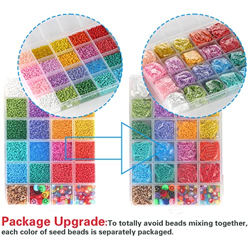 Funtopia 24500+ Pcs Beads for Jewelry Making Kit, Colorful Flat Round Polymer Clay Beads Glass Seed Beads for Bracelet Making Kit, Necklace Ring Heishi Beads DIY Craft Gift for Kids Girls
