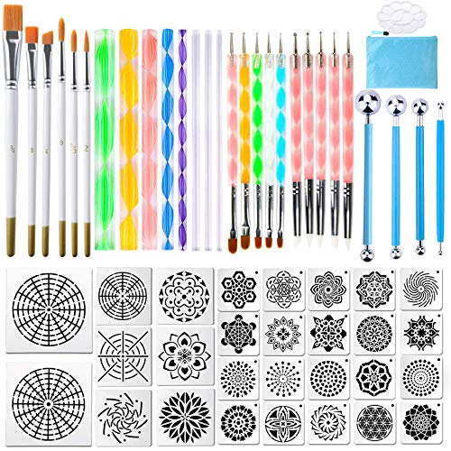 Mandala Dotting Tools,Augshy 58PCS Dot Painting Tools Set Rock Painting Supplies with a Blue Zipper Waterproof Storage Bag for Painting Rocks
