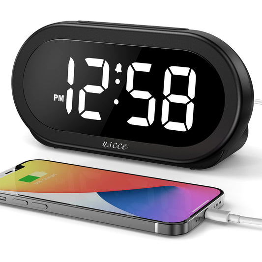 USCCE Small LED Digital Alarm Clock with Snooze, Easy to Set, Full Range Brightness Dimmer, Adjustable Volume with 5 Alarm Sounds, USB Charger, 12/24Hr, Compact Clock for Bedrooms, Bedside, Desk