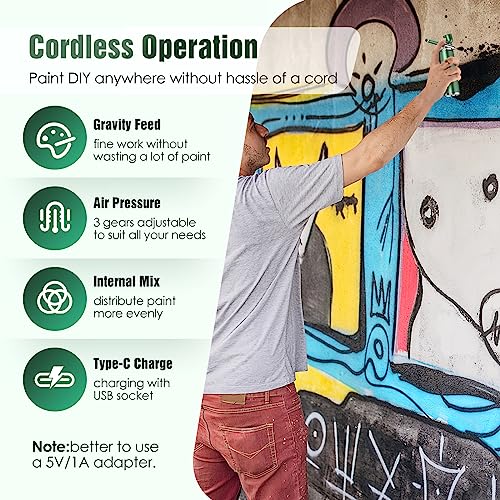 Airbrush Kit for Paint Nails - Cordless Airbrush Kit with Compressor Portable Nail Airbrush Machine 0.3mm Nozzle Rechargeable Air Brush Kit for Model Painting Makeup Barber Tattoo Food Cake Decor