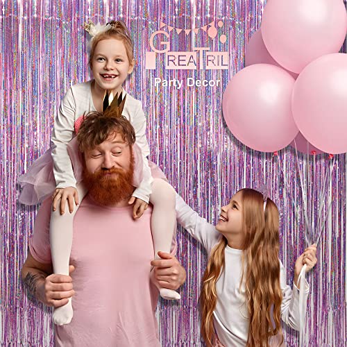 Pink Tinsel Curtain Party Backdrop - GREATRIL Foil Fringe Curtain Lilac Pink Party Streamers for Birthdays Girl Princess Bachelorette Euphoria Theme Party Decorations - 2 Packs