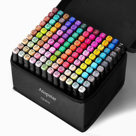 ATOPSTAR 120 Colors Alcohol Markers Artist Drawing Art Markers for Kids Dual Tip Markers for Adult Coloring Painting Supplies Perfect for Kids Boys Girls Students Adult Gift(120 Black Shell)