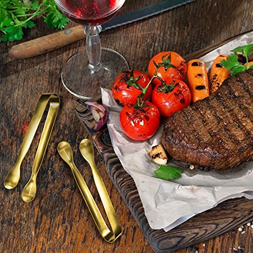 JCREN 12 Pcs Serving Tongs, Small Serving Utensils for Parties Catering Gold Tongs, Food-Grade 304 Stainless Steel Mini Serving Tongs Appetizer Tongs for Tea Party Coffee Bar, 4" Sugar Tongs - Gold