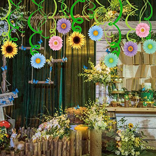 Wishlife 30Ct Autume Summer Spring Sun Flowers Hanging Swirl Decorations,Themed Birthday Party,Party Supplies,Ceiling Decorations for Girls,Boys,Kids, Bedroom,Classroom,Baby Shower