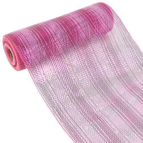 MEEDEE Pink Deco Mesh 10 Inch Valentine Hot Pink Mesh Ribbon Fabric Mesh Roll Decorative Mesh Wreath Supplies for Valentine's Day Wreath Front Door Mesh Wreath (30 Feet)