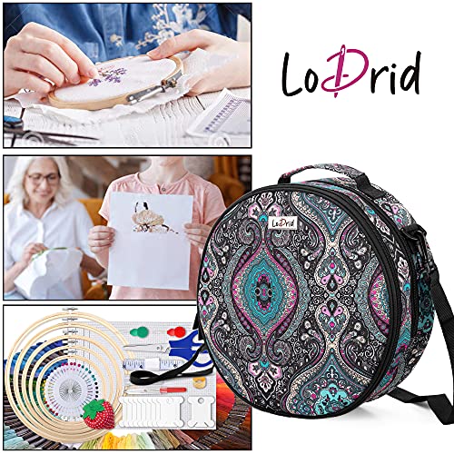 LoDrid Embroidery Bag, Double-Layer Round Embroidery Project Storage Bag for Storing Embroidery Kits and Cross Stitch Kits, with Handle and Shoulder Strap, Totem, Bag Only