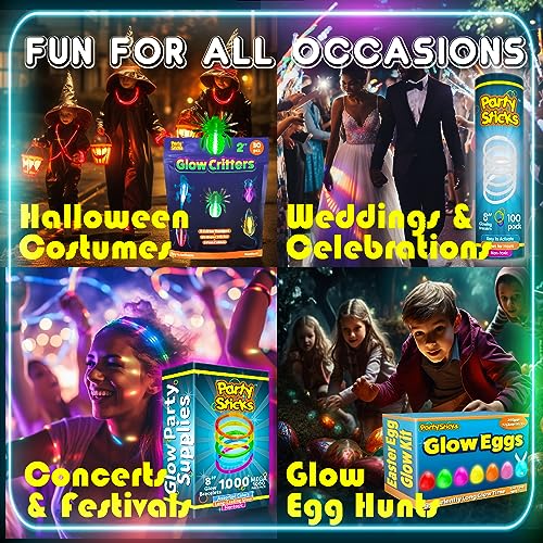PartySticks Bulk Party Supplies 205 Piece Glow in The Dark Glow Sticks with Eye Glasses, Bracelets, and Connectors