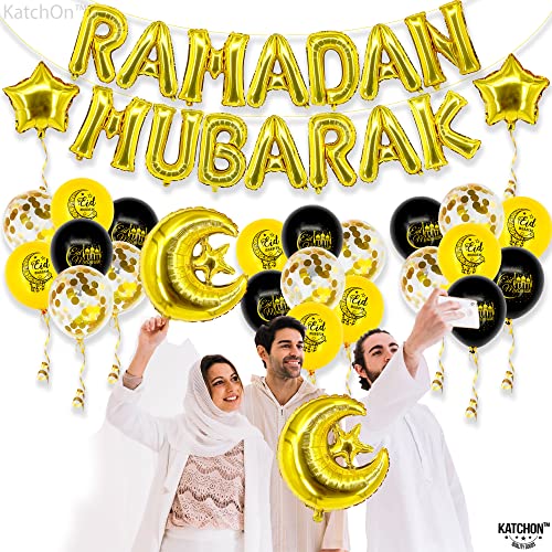 KatchOn, Ramadan Mubarak Balloons Set - Pack of 40 | Ramadan Balloon Decoration | Moon and Star Ramadan Decorations Balloon | Ramadan Mubarak Decorations | Eid Decorations for Home, Ramadan Balloons