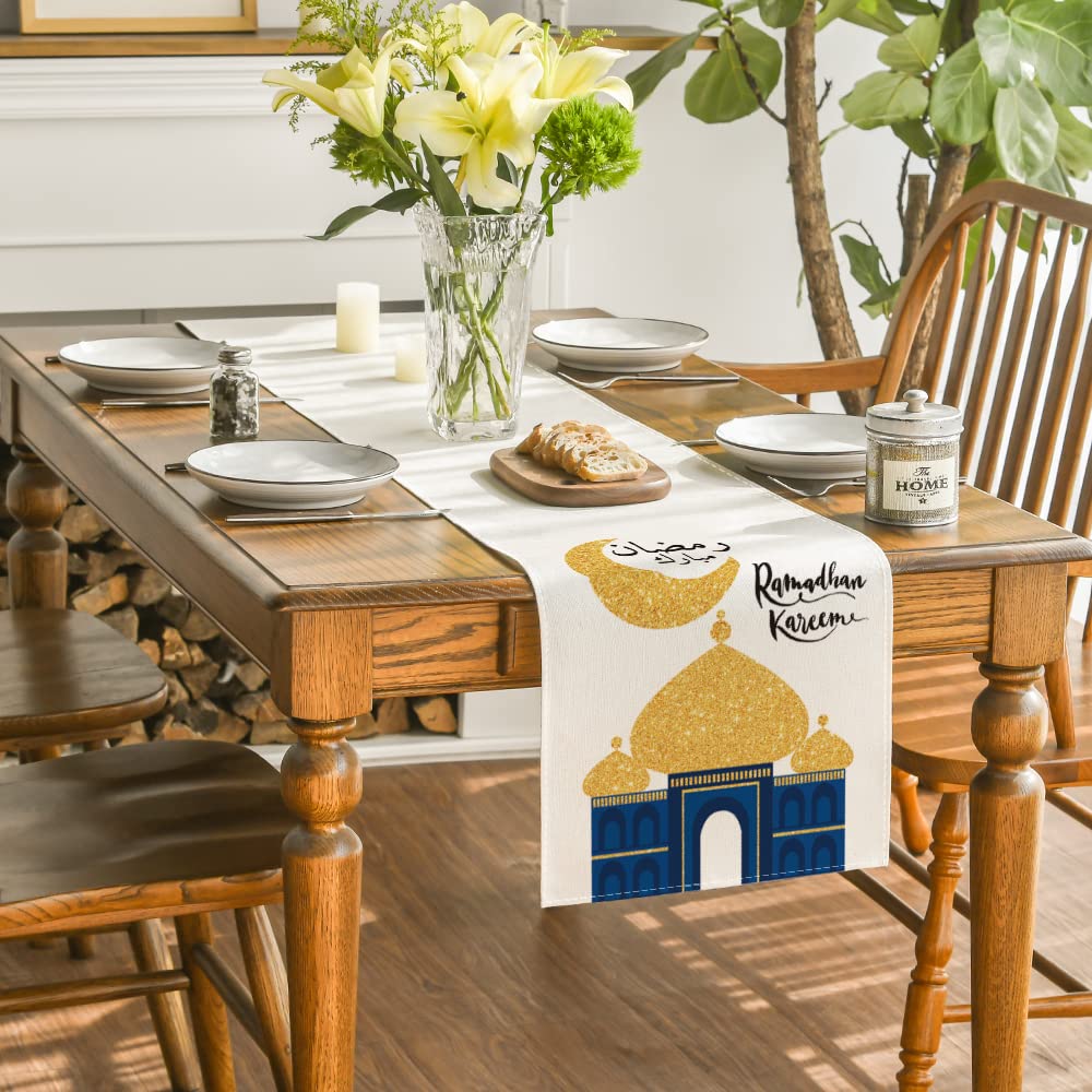 Artoid Mode Ramadan Table Runner, Seasonal Bling Bling Moon and Star Holiday Kitchen Dining Table Runners for Home Party Decor 13 x 72 Inch