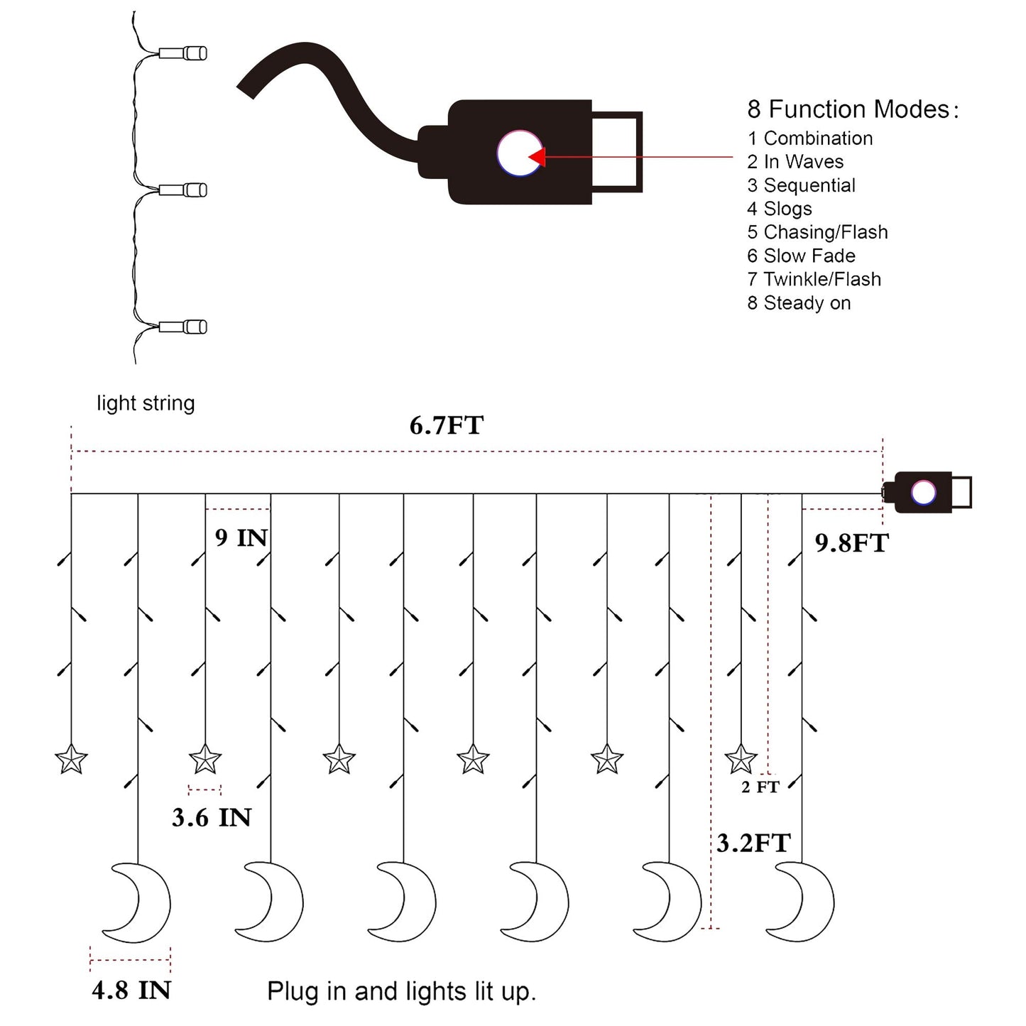 FUNPENY Star Moon Curtain String Lights, 138 LED Window Lights with Remote Control, Warm White Fairy Lights with 8 Modes for Indoor, Wedding, Party, Bedroom, Patio Lawn, Ramadan Decorations