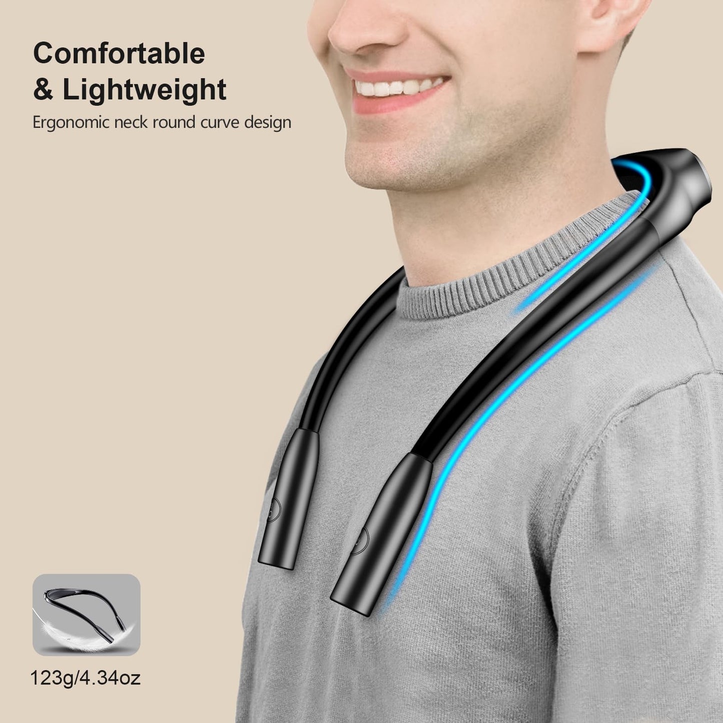 Gritin LED Neck Reading Light,Book Light for Reading in Bed-Eye Caring 3 Colors, Dimmable Brightness, Bendable Arms, 80+Hrs Runtime, Neck Round Design, Comfortable &Lightweight for Crafting, Knitting