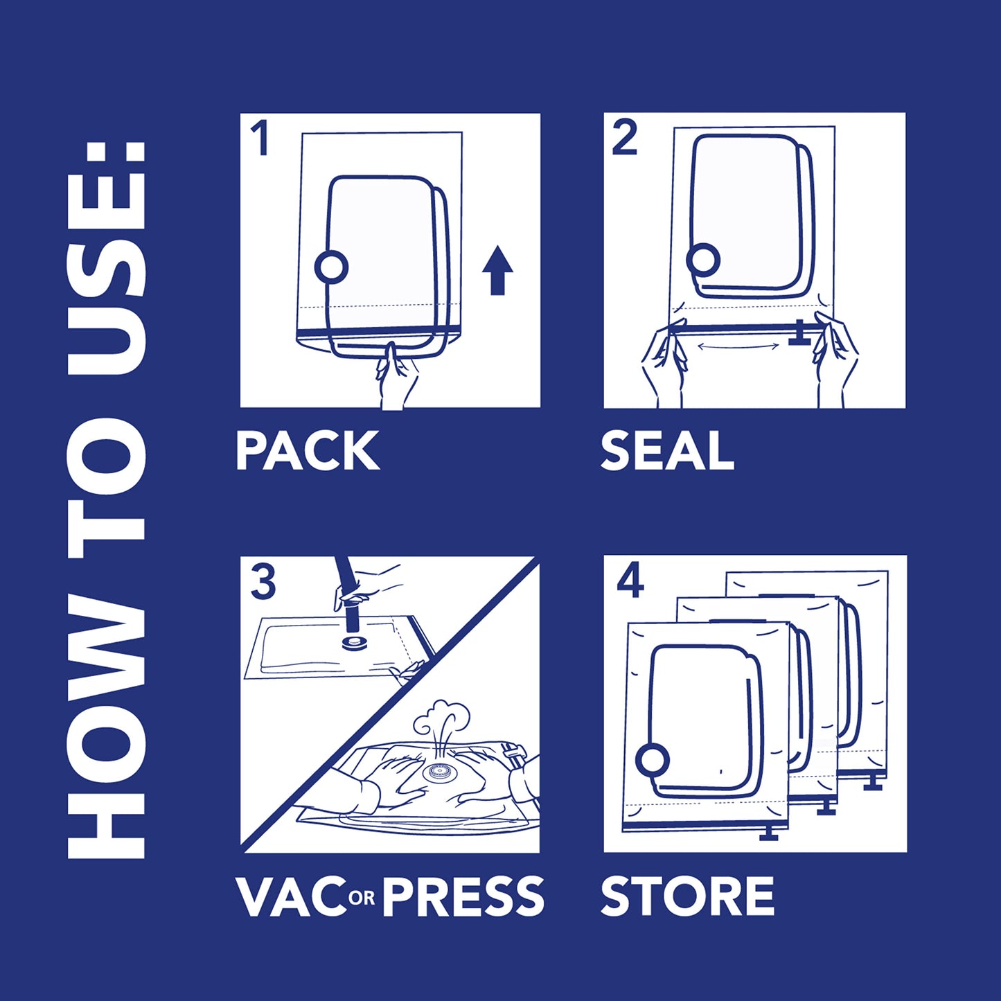 Hefty Shrink-Pak - 3 Jumbo Vacuum Storage Bags for Under Bed Storage, Clothing, Pillows, Towels, or Blankets