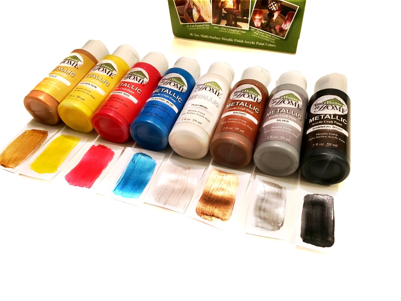 Metallic Multi-Surface Acrylic Craft Paint Set of 8, Great for indoor/outdoor use and great for all surfaces including Paper, Canvas, Wood, Metal, Plaster, Plastic, Fabric, Glass, and Ceramics!