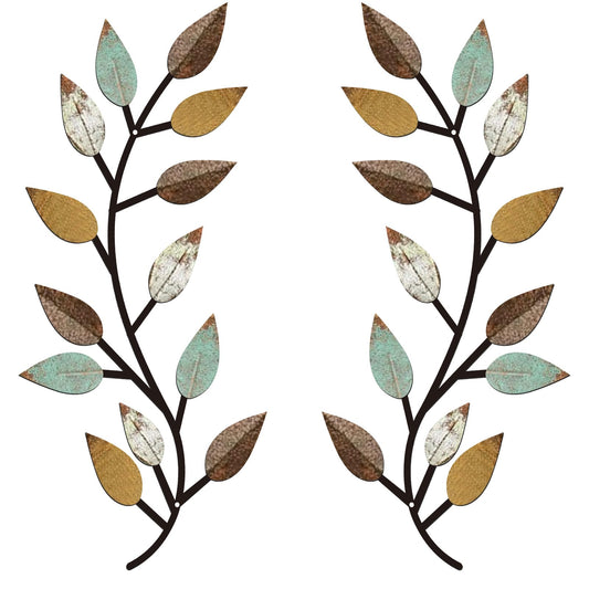 2 Pieces Metal Tree Leaf Wall Decor Vine Olive Branch Leaf Wall Art Wrought Iron Scroll Above The Bed, Living Room, Outdoor Decoration (Bright Colors)