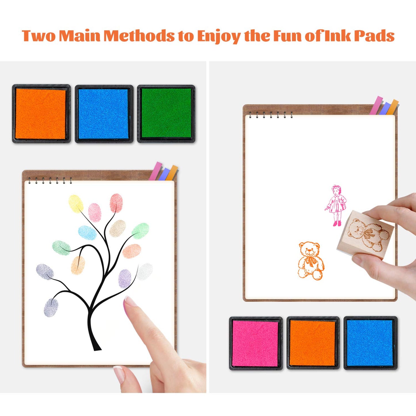 Ancwzoz Ink Pad, 20 Colors Washable Finger Craft Ink Pad for Kids Stamping, 1.57X1.57''