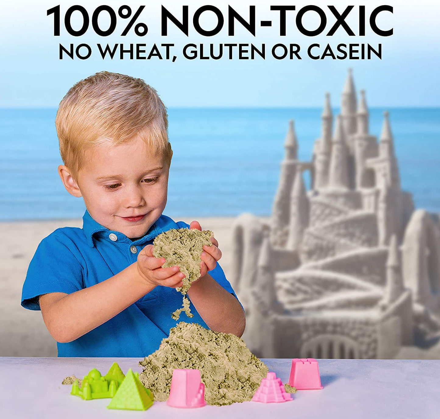 NATIONAL GEOGRAPHIC 6 Lb. Play Sand Combo Pack - 2 Lbs. Each of Blue, Purple and Natural Sand with Castle Molds - A Fun No Mess Sensory Activity, Kids Fake Sand Play Set (Amazon Exclusive)