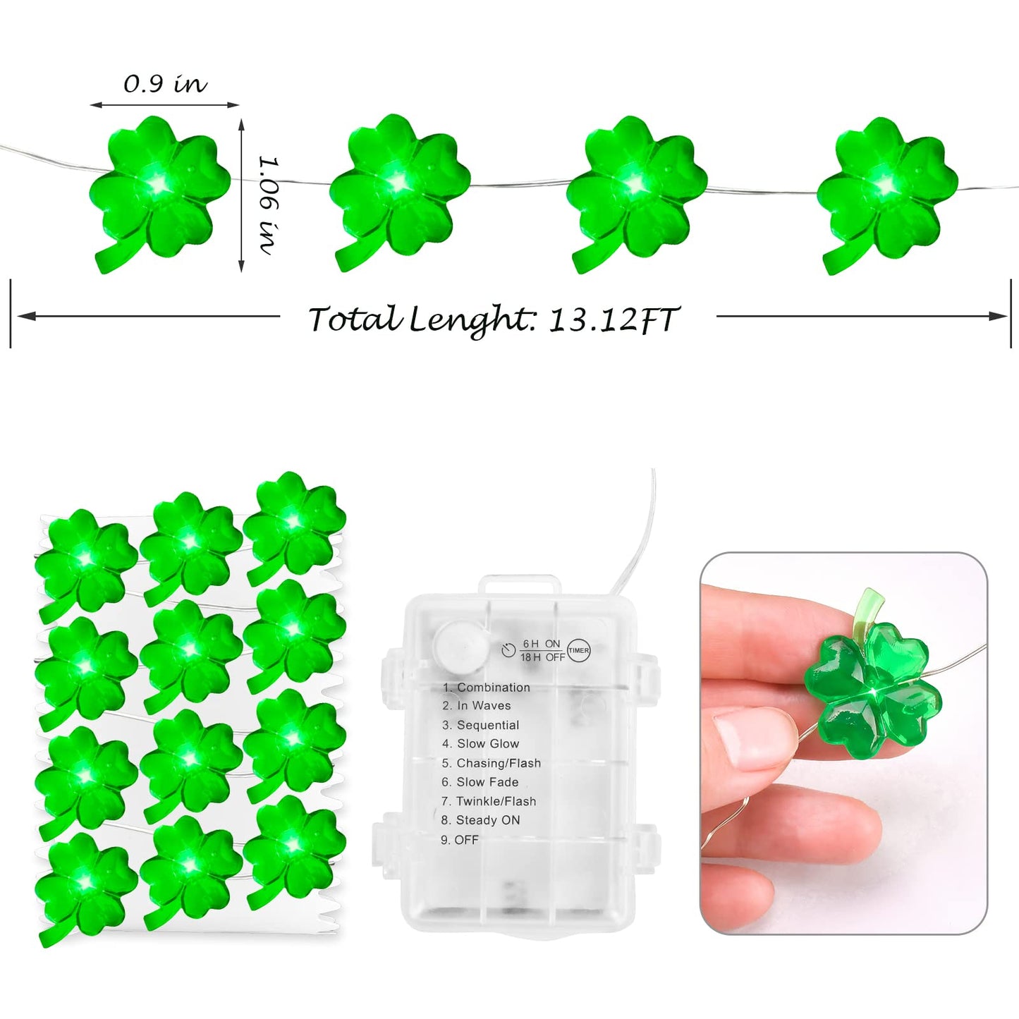 Tmacker St Patricks Day Decorations 3D13Ft 50LED Green Shamrock String Light, St Patricks Day Decor Irish Party for Home Indoor/Outdoor Wedding Anniversary Holiday Green Decor